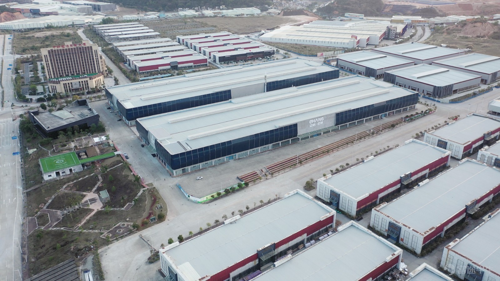 Aerial view of the Ehang Intelligent Yunfu Production Base Park