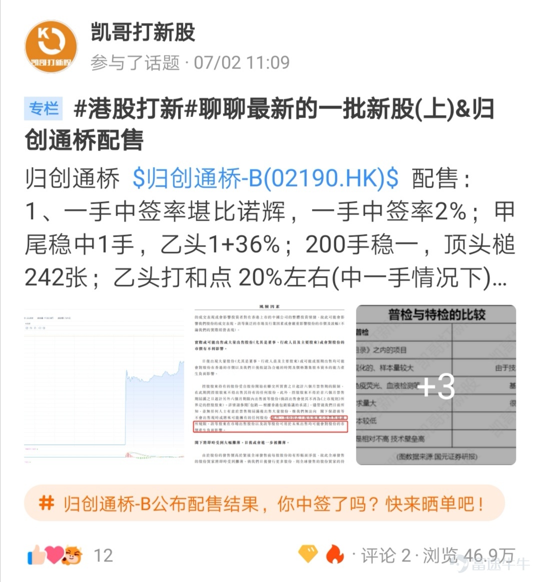 2021年Q2優秀貢獻者評選正在火熱進行中  上季度的新股市場跌宕起伏卻又熱鬧非凡，牛牛與大家一起見證了 $京東物流 (02618.HK)$ 、 $時代天使 (06699.HK)$ 、 $歸創通橋 (02190.HK)$ 的火爆， $森松國際 (02155.HK)$ 、 $和黃醫藥 (00013.HK)$ 的異軍突起……與此同時，新股領域的作者們也持續發力，在牛牛圈輸出觀點和意見，分享實盤經驗，貢獻了大量的優質內容。 每個季度，新股君會根據發帖量、優質內容數、閱讀量、互動量、粉絲量等多維度數據綜合打分，評選出一批新晉優秀貢獻者們。那麼獲得2021年Q2新晉“新股分析優秀貢獻者”的是那幾位牛友呢？一起來看看吧~   @凯哥打新股 ：多角度新股解讀，專注港股、美股打新知識分享。  凱哥打新股共擁有3909位粉絲，專注於分享港美股新股認購分析。在Q2，凱哥打新股共分享了包含康諾亞-B、喆麗控股、朗詩綠色等21篇分析文章，新股覆蓋率高。新股價值解讀和打新策略分享是其內容的特色之...