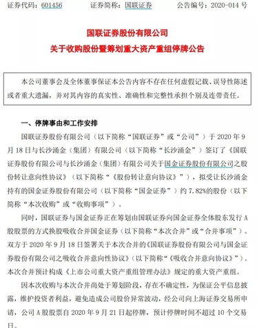 GL Securities' Hong Kong shares surged over 70% at the open as GL Securities plans to absorb and merge with Guojin Securities