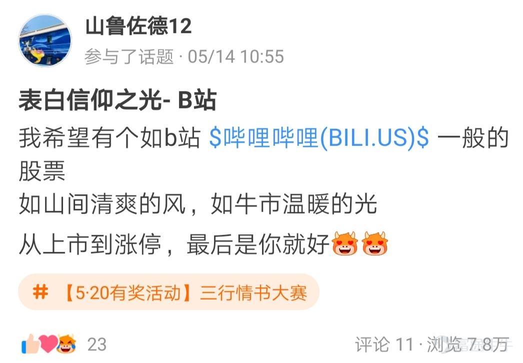 牛友们，“5·20三行情书大赛”活动圆满结束啦~[鼓掌] 活动君在评选“情书”的时，发现牛友的浪漫指数又蹭蹭蹭地上了一个台阶！ 大家对心爱的股票的爱恋之情让热门妹为之羡慕~[哇] 可真是"遇一人白首，择一股终老"~[愛心]  >>点击回顾活动<<    根据活动规则，参与话题讨论 1.帖子点赞数最多的5名牛友，奖励牛牛晴雨伞一把； 这些用户分别是： @cindy-星辰大海（83赞）、 @小狼羊羊羊 （80赞）、 @AM絲（75赞） 、 @股海拆彈王牌 （71赞）、 @Sunny （70赞） 2.选取帖子内容「最优美/最具创意」的10名牛友，奖励牛牛晴雨伞一把； 这些用户分别是： @來一杯黑糖珍珠鮮奶、 @13135303（君傲天下） 、 @贏錢要變成習慣 、 @滿月 、 @bb 、 @牛頭角牛牛 、 @黑色沙漠MMORPG 、@山鲁佐德12、 @雪女BB 、 @蒲公英的蓝白天空  获得实物...
