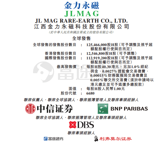 新股發售 | 金力永磁今起招股，獲國調、華潤等基石投資