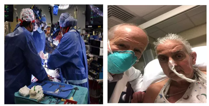 图1. 57岁的心脏病患者大卫·贝内特在美国马里兰大学医学中心接受转基因猪心脏移植手术,术后情况良好