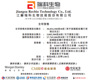 新股發售| HPV疫苗公司瑞科生物-B今起招股，預計3月31日上市
