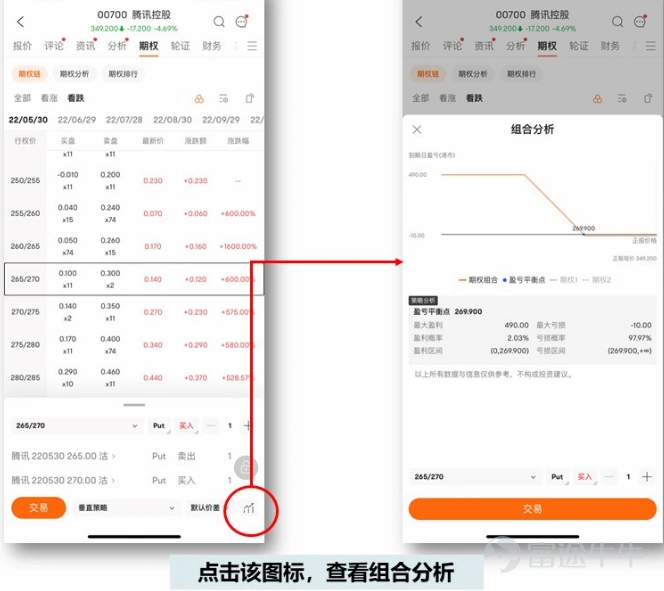 How to view Options combination analysis?