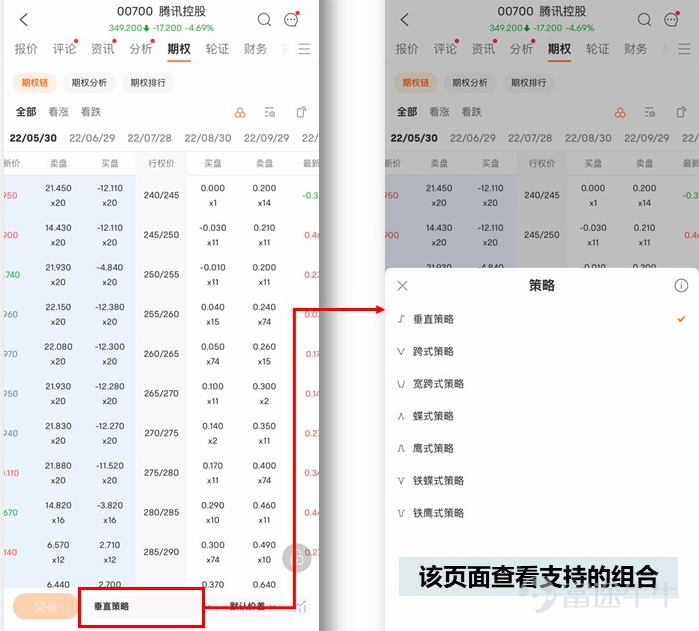 Futu Options functionalityA major update is coming— The Hong Kong Stock Options Combination Orders are now open for internal testing invitations!!! Experience the latest Options functionality first!Beta Test QuotaLimited availability, looking forward to your participation~[Let Me See] [Beta Test Registration Time] May 10, 2022 — May 24, 2022 [New Feature Experience Time] May 16-31, 2022. >> Click here to sign up for the beta test << >> Click here to sign up for the beta test << [Beta Test Notes] 1. Please ensure that your Futubull App is updated to the latest version; 2. Please click [Submit Questionnaire] in the registration link, which will be considered a successful application; 3. After registration, if you are assessed as an internal test user, we will grant you internal test qualifications within 5 trading days, please pay attention to system messages. What functionalities are included in this update? How to operate? 1. How to experience the Order functionality for Hong Kong stock Options combinations? 1) Click the 【Options Chain】 icon at the top right of the Options Chain page to access the 【Options Combination Order】 page. 2) Select a strategy - choose a combination - click the 【Trade】 button - Options Trading page. Note: If you want to adjust the price spread of the combination, you can modify it in the 【Default Price Spread】 section below. 2. Which Options strategies support "one-click opening"? Vertical strategy, straddle strategy, strangle strategy, butterfly strategy, condor strategy. You can visit the following page to check: Note: ① The actual strategies supported are subject to the app page display. ② Iron Condor, Iron Butterfly...