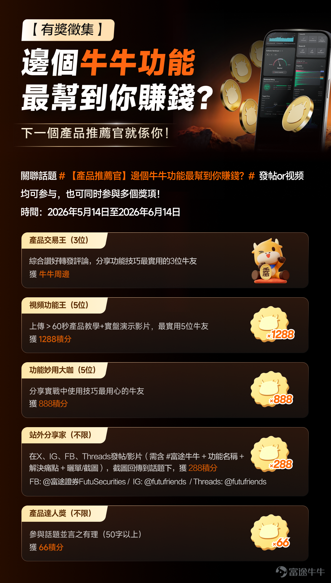 炒股最大嘅敵人,從來都唔係個市,而係人性嘅貪婪同猶豫!😮 升咗唔捨得賣,跌咗又唔敢放,最後一係獲利回吐,一係「坐艇」蝕大錢 💨 其實唔使咁辛苦,牛牛呢兩個功能,直接幫你克服投資心魔,輕鬆應對市場波動! 🛠️ 功能亮點 1️⃣ 到價提醒 無論你係打工仔、定係忙到冇時間睇盤,都可以提前設定關鍵價位提示、盤口成交量異動、結合技術指標例如「股價跌穿MA30」「MACD金叉死叉」設定提示,期權異動、事件提醒(公告提醒/分析師評級變動)等5大精準用法即時提醒。市場一滿足到你已設定嘅條件,手機即刻推送通知,助你及時止盈止蝕、捕捉機會。 如果你冇時間睇盤操作,都唔緊要!我哋仲有高級訂單功能,多種掛單方式助你一步到位鎖定利潤! 2️⃣ 高級訂單:自動掛單鎖利,行情跳水都唔使慌! 📌 基礎版(止盈止損單):仲驚買賣錯過好價位?止盈止損訂單,幫你設定虧損上限、鎖定盈利,唔使親自望住 📌 進階版 (1)跟蹤止損單:跟蹤股價急升,回落自動賣出!鎖住浮盈唔走寶 ✅ 使用場景 ◦ 持有股票賺緊錢?幫你鎖定利潤,解決「驚賣貨即爆升...