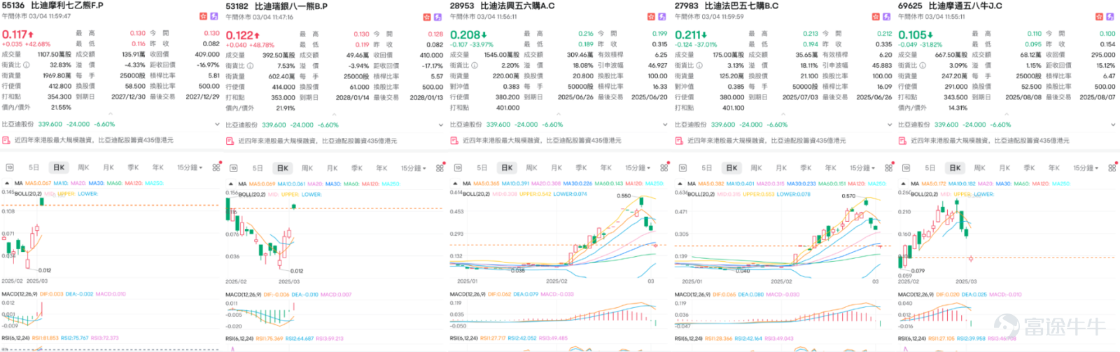 $比亞迪股份 (01211.HK)$ 今早宣布完成全球汽車行業有史以來規模最大的閃電配售項目，以配售價每股335.2元配售1.298億股，相當於擴大後H股約10.57%，配售價較股份昨日(3日)收市價每股363.6元折讓約7.8%，配售所得款項淨額預計約433.83億元，將用作研發投入、海外業務發展、補充營運資金以及一般企業用途。   比亞迪今日最低跌至334元，截止12點，跌幅收窄至逾6.6%，報339.6元，花旗視此為利好消息，維持比亞迪及 $吉利汽車 (00175.HK)$ 吉利汽車（00175）為板塊首選股，予比亞迪評級「買入」，目標價為688元。   比亞迪短線攻略：超賣反彈在即？關鍵位部署輪證策略大解析 比亞迪三日振幅達18.79%，反映市場情緒分歧。從技術指標觀察，股價雖跌破MA10（377.5）及MA20（356.9），但MA30（329.55）仍構成初步支撐，配合RSI49處於中立區域，顯示短期可能進入盤整。值得留意的是，威廉指標（-93）已進入超賣區，暗示賣壓或接近尾聲，而隨機震盪指標（K值71、D值83）則顯示超買，兩者矛盾信號下...