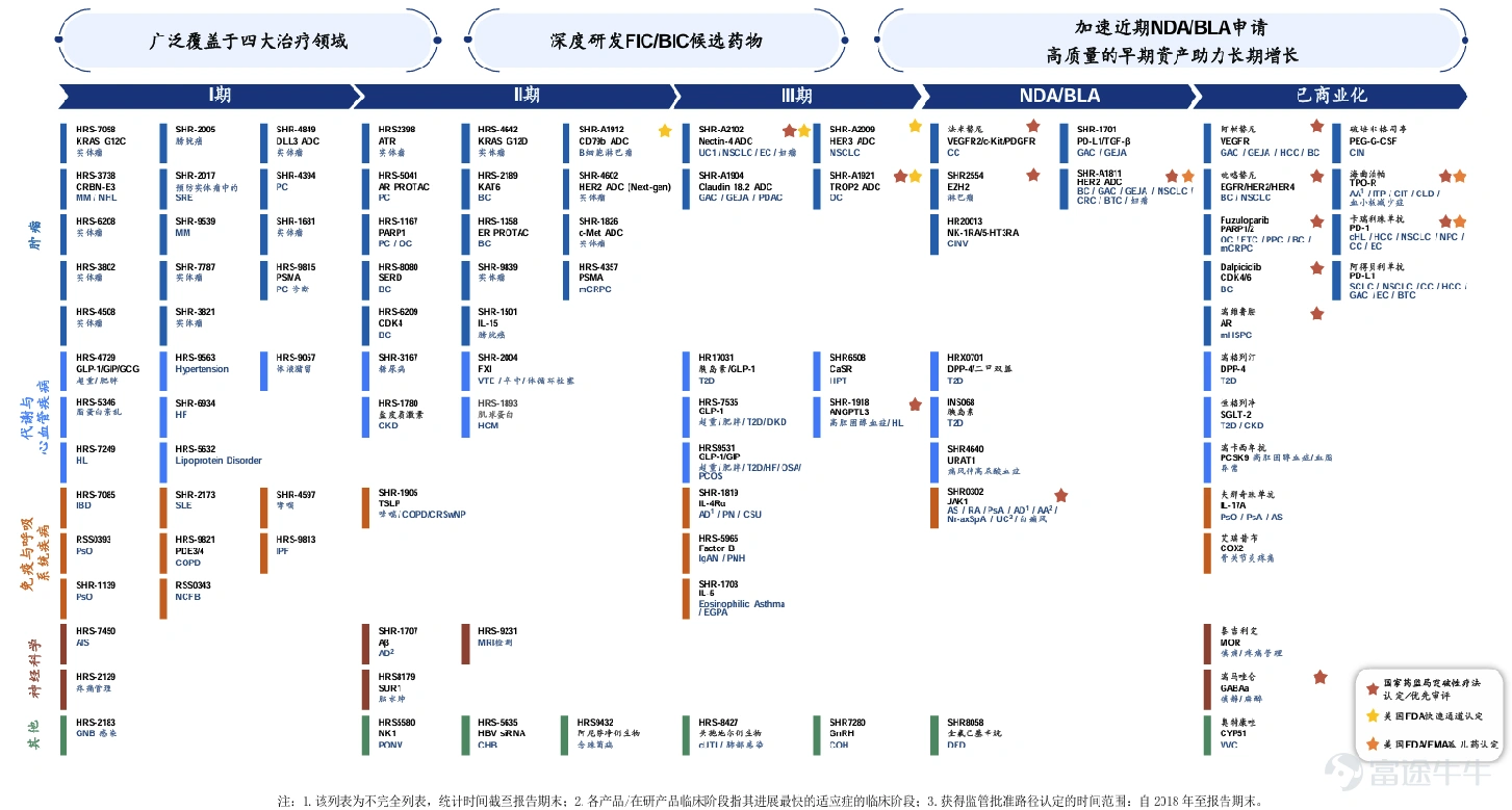 恆瑞醫葯疾病領域及主要管線佈局