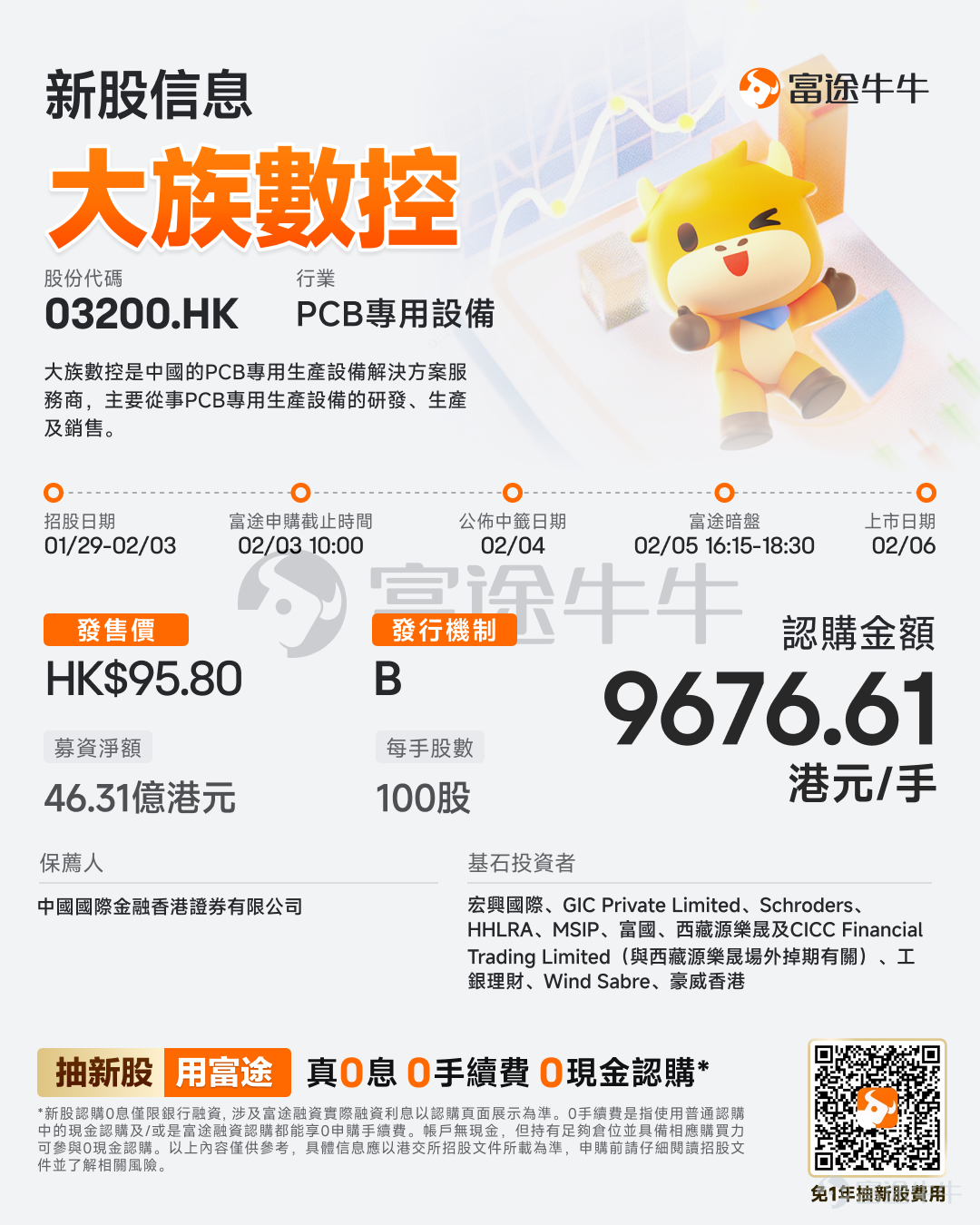 Futu Information reported on January 29 that $HANS CNC (03200.HK)$ Announcement released: The company will offer shares to the public from January 29 to February 3, with a plan to globally distribute approximately 50.4518 million shares, expecting to be listed on February 6. Company Overview Shenzhen Dajia CNC Technology Co., Ltd was established in 2002 and listed on the ChiNext Board of the Shenzhen Stock Exchange in 2022, with the stock code $Shenzhen Han’s CNC Technology (301200.SZ)$ . Dajia CNC is a leading provider of specialized production equipment solutions for PCBs in China, mainly engaged in the research, production, and sales of dedicated PCB production equipment. Dajia CNC is one of the companies with the most extensive process solution coverage in the global field of specialized PCB production equipment; covering all sub-categories of PCB products including standard rigid multi-layer boards, high-density interconnect boards (HDI), substrate-like boards (SLP), integrated circuit substrates (IC Substrate), flexible and rigid-flex boards (FPC & Flex-Rigid) for key processes such as drilling, exposure (inner layer, outer layer, solder mask), shaping, electrical performance testing, reinforcement attachment, and automation. It provides multiple series and types of process solutions including mechanical drilling machines, CO2/UV/ultrafast laser drilling machines, LDI direct laser imaging solutions, mechanical shaping, laser shaping solutions, specialized/general/high-precision testing solutions, steel reinforcement machines, and auxiliary material attachment...