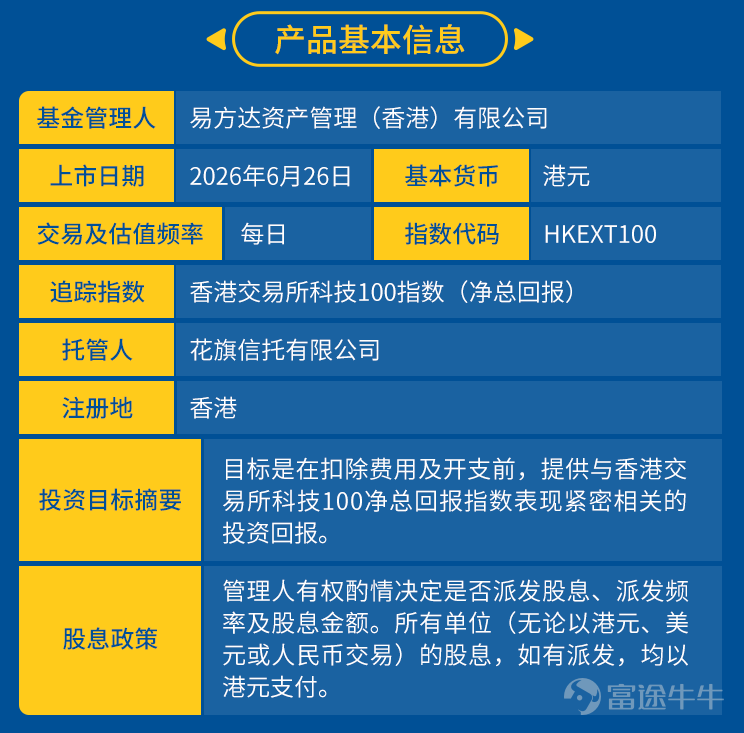 2025年，DeepSeek的橫空出世點燃了中國科技產業的新一輪行情。這並非孤立事件，而是中國科技產業從「單點突破」邁向「多賽道共振」的縮影——人工智能、生物科技、智能駕駛、機器人、互聯網、資訊科技六大核心賽道，同步進入產業化加速期。 在資本市場端，香港交易所憑藉制度創新與全球資本的雙向流動，已匯聚了高密度的中國科技上市資產：2025年IPO融資額367.8億美元，全球第一；截至2026年4月上旬，遞表企業中科技公司佔比達86%；阿里巴巴、騰訊、中芯國際、百濟神州、地平線機器人等各賽道龍頭均已在此上市，ETF日均換手率8.6%居全球交易所首位。 在此歷史機遇之下，香港交易所編制併發布旗艦科技指數——港交所科技100指數。依託該指數，易方達資產管理（香港）推出 $易方達港交所科技100 ETF (03456.HK)$ 爲投資者提供一站式佈局中國科技六大核心賽道的高效工具，讓港股科技的時代機遇觸手可及。 *注：易方達港交所科技100ETF的產品全稱爲易方達（香港）香港交易所科技...