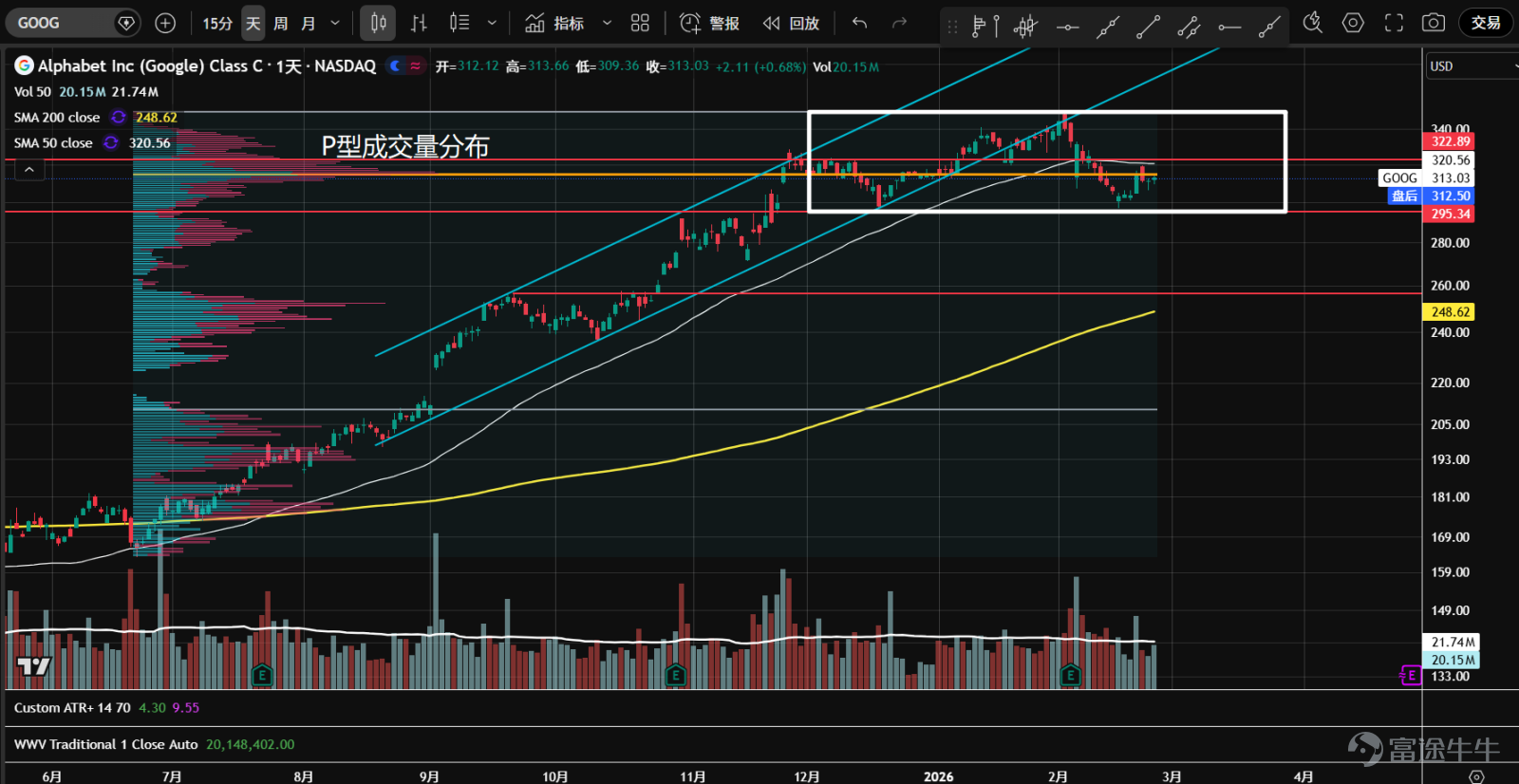 1、七大科技股ETF（ $Roundhill Magnificent Seven ETF (MAGS.US)$ ）去年10月進入橫盤震盪， 2月中旬向下放量假突破區間底部61.5支撐，後縮量二次測試企穩，並在年線與下降趨勢線夾角位置向上突破，K線收於高位；後市有望繼續上攻，目標是成交量控制點（橙線）。  2、 $英偉達 (NVDA.US)$ 持續運行在一個大橫盤區間內，價格多次試圖突破11月20日垂直大陰線的頂部阻力194.5，但都沒有成功。最近從區間底部上漲，再度挑戰這一阻力；多頭量價循環，並進入夾角位置，或將做出方向選擇。  3、 $微軟 (MSFT.US)$ 從1月底開始加速下跌，在去年4月缺口處出現恐慌性拋盤，自然反彈後二次測試，雖然再度創出新低，但成交量已開始萎縮，隨後再次反彈，確認393支撐有效。這是一次成功的二次測試，股價有望突破下降趨勢，關注後續進場機會。  4、 $蘋果 (AAPL.US)$ 去年12月開始調整，並構築一個收斂三角形結構（中繼形態），目前正試圖挑戰上方阻力。整體成...