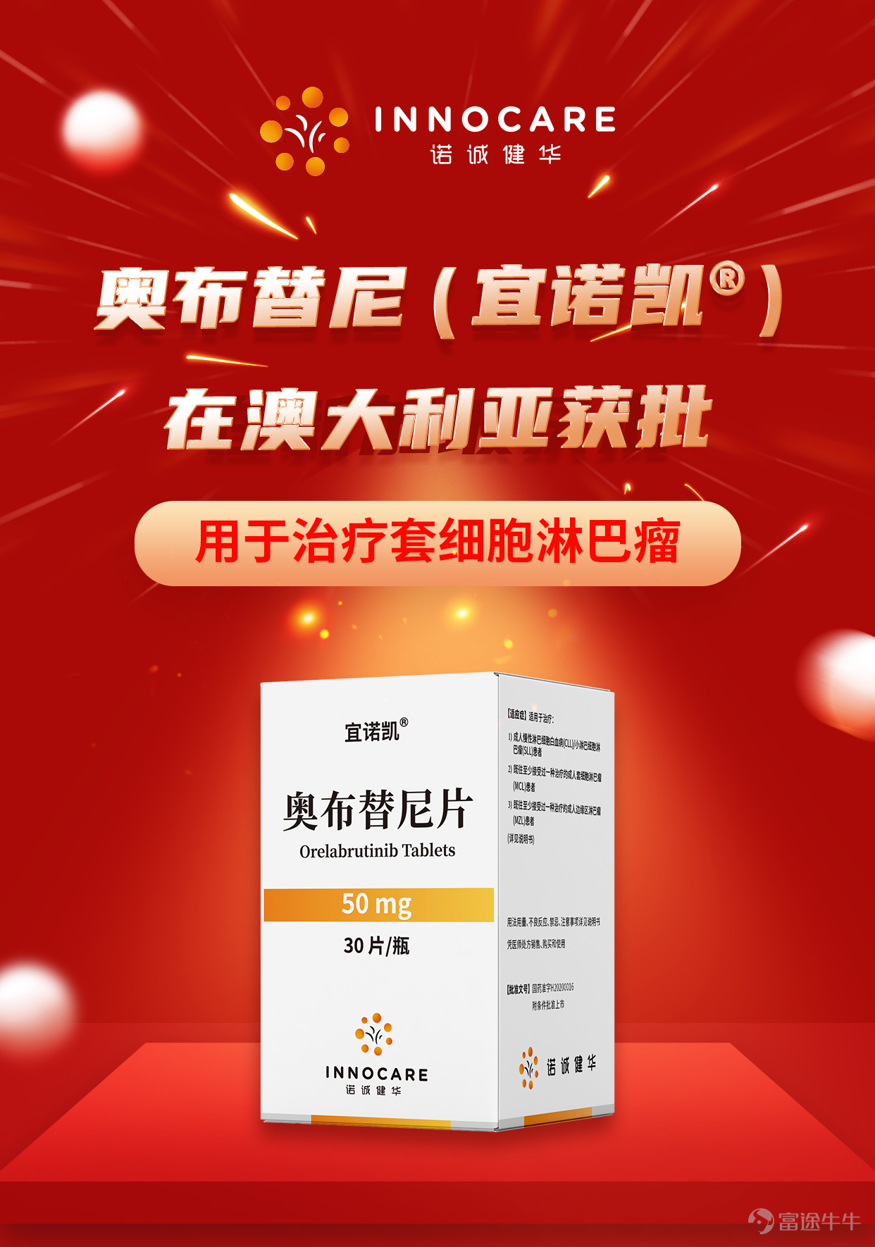 諾誠健華（上交所代碼：688428；香港聯交所代碼：09969）今天宣佈，奧布替尼（產品名：宜諾凱®）已獲澳大利亞藥品管理局（TGA）批准上市，爲套細胞淋巴瘤患者提供更好的治療選擇。 諾誠健華聯合創始人、董事長兼CEO崔霽松博士說：「奧布替尼在澳大利亞獲批上市，是諾誠健華全球化進程的重要里程碑，將爲澳大利亞淋巴瘤患者帶來新的治療選擇。除淋巴瘤領域外，公司正全速推進奧布替尼在自身免疫性疾病領域的全球臨床開發，致力於造福更多全球患者。」 套細胞淋巴瘤屬於B細胞非霍奇金淋巴瘤（NHL）的特殊亞型，具備侵襲性強、臨床難以根治的特點，發病率逐年上升。該疾病確診時多已進展至晚期，臨床存在治療方案有限、整體預後不佳等難題。 奧布替尼是諾誠健華自主研發的高選擇性、新型BTK抑制劑，可有效規避脫靶效應引發的不良反應，顯著提升治療的安全性與有效性。 目前，奧布替尼已在新加坡獲批治療復發/難治性邊緣區淋巴瘤（R/R MZL）和復發/難治性套細胞淋巴瘤（R/R MCL）。奧布替尼在中國已獲批四項適應症並均被納入國家醫保。