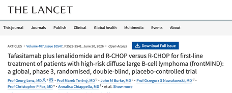 The Lancet publishes Phase III trial results of tafasitamab combination therapy for previously untreated DLBCL