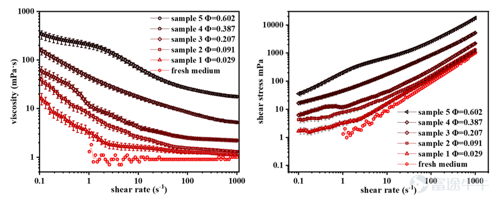Figure 1 Comparison of the rheological properties of cell suspensions with different volume fractions.