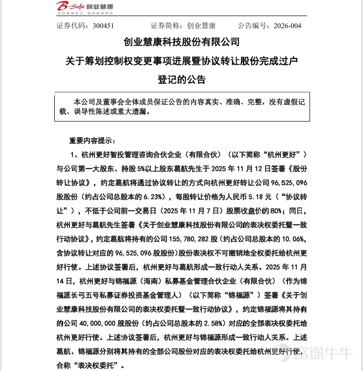 創業慧康2月12日公告