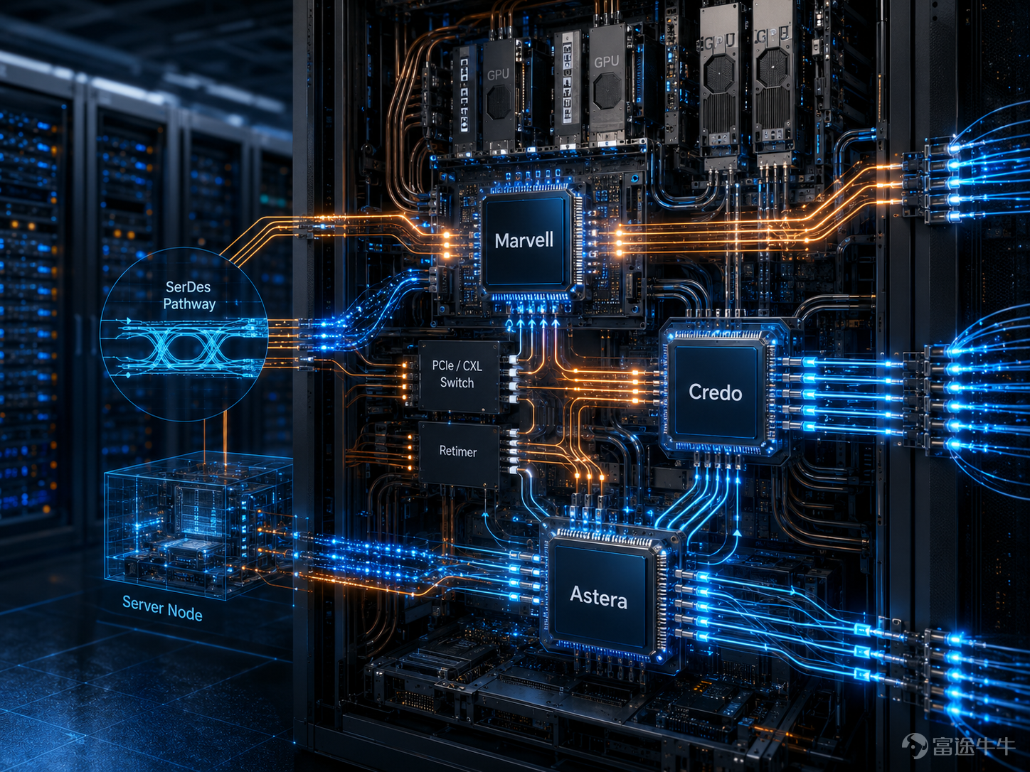 當市場談論AI硬件，焦點往往集中在GPU、HBM、先進封裝及晶圓代工。Nvidia自然是鎂光燈中心，Broadcom、AMD亦被視為追趕者。然而，AI伺服器真正的瓶頸，未必只在「算得多快」，而在「數據能否在足夠短時間內被送到正確位置」。在大模型訓練與推理進入萬卡、十萬卡集群後，高速連接層開始從配角變成主角。Marvell、Credo、Astera Labs正是這個環節中最值得重新理解的三家公司。 AI伺服器不是單台電腦，而是一座高速運轉的數據工廠。GPU之間要交換參數，伺服器之間要同步資料，機櫃與機櫃之間要互相通訊，光模組、銅纜、Retimer、DSP、PCIe Switch、Ethernet Switch、CXL與SerDes共同構成了「看不見的高速公路」。若連接層延遲過高、功耗過大或穩定性不足，再昂貴的GPU也可能被閒置，集群利用率便會下降。這正是高速連接公司的價值所在：它們不一定站在AI故事的最前台，卻直接影響AI基建投資的實際回報。 從「晶片算力」到「系統吞吐量」 Marvell的定位相對最完整。它不只是傳統網通晶片公司，而是橫跨資料中心交換、光互...