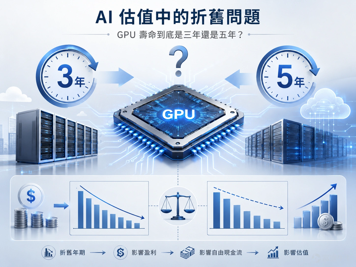 AI 熱潮進入下半場後,市場開始由「誰買得最多 GPU」轉向追問「這些 GPU 到底能賺多久」。過去兩年,雲計算巨頭、AI 基礎設施公司和大型模型企業紛紛擴張資本開支,NVIDIA GPU 成為新一代科技資產負債表上的核心設備。問題是,當一張晶片動輒數萬美元、一個算力集群耗資以十億美元計,折舊年期便不再是會計附註裡的技術細節,而是直接影響盈利、現金流和估值的關鍵假設。 爭議的核心很簡單:GPU 的經濟壽命到底應該按三年、四年、五年,還是六年計算?若以三年折舊,企業每年確認的成本較高,短期利潤會被壓低,但更貼近技術快速換代的保守假設;若以五至六年折舊,年度折舊費用下降,會計盈利看起來更好,但投資者便要相信這批 GPU 在較長時間內仍能保持足夠利用率和定價能力。這個差異,足以改變一家 AI 雲公司是否「接近盈利」的敘事。 表面上,三年派的理由很有說服力。AI 晶片迭代速度極快,從 A100 到 H100,再到 H200、Blackwell,算力、能效、記憶體頻寬和互聯架構都在快速提升。大型模型訓練對最新硬件尤其敏感,因為訓練成本取決於速度和效率,舊 GPU ...