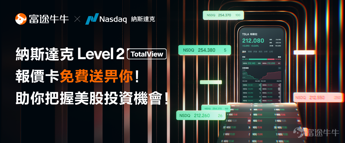 富途與納斯達克(Nasdaq)達成全球戰略合作夥伴關係，為廣大牛友提供限時3個月的免費Nasdaq Level2 TotalView 60檔實時串流報價行情卡，已經開始免費體驗啦[NICE][NICE]，還沒領取的牛友快[鏈接: 點擊領取>>] Nasdaq Level2 TotalView 60檔實時串流報價提供的更加即時、深度、詳細的交易數據，可以幫助牛友們捕捉到更好的交易機會。誠邀各位已經開始體驗的牛友們，分享Nasdaq Level2 TotalView 60檔實時串流報價的使用心得[飛吻]！對實時串流報價有疑問的牛友們，可以[鏈接: 點擊查看牛牛課堂學習更多相關知識>>] 【有獎徵集活動】 [可愛]在[鏈接: 本話題]下發表帖文，分享你使用Nasdaq Level2 TotalView 60檔實時串流報價的體驗心得，歡迎大家在體驗的時候Cap圖，附上使用實時串流報價的截圖將為你的分享加分。 【參與方式】 1、點擊活動>>[鏈接: Nasdaq免費行情用咗未？快啲嚟分享你嘅使用體驗！]<<， 在話題中發佈帖文； 2、發表相關內容後，Hashtag[鏈接: #Nasdaq免費行情用咗未？快啲嚟分享你嘅使用體驗！#]，即可參與！    ...