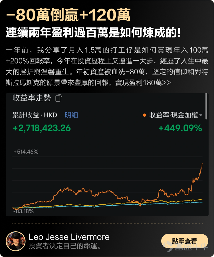 牛友們，最近關稅風雲陰晴不定，貿易戰局勢變幻莫測，市場波動如同坐過山車般起伏不定，是不是感覺心驚膽顫？[失望] 不用怕！[酷]做好資產配置可以幫你穩住陣腳，穿越牛熊！[加油呀]你是否同時涉獵港股、美股、日股，多市場分散投資？是否像一些投資者一樣購買黃金作為避風港？或者，你是否利用期權靈活地對沖風險，並通過ETF輕鬆追蹤市場指數和使用槓桿來放大收益？你是否考慮投資於加密貨幣這種「數字黃金」來提升收益，同時配置一些債券基金以獲得穩定的收益來源？ 邀請牛友們來分享那些陪伴你們穿越牛熊的投資組合！不管你是偏愛穩健還是追求刺激，快來曬出你的資產配置組合，讓大家一起學習交流，互取經驗吧！ 📌活動規則 在話題[鏈接: >>【有獎】曬出陪你穿越牛熊的持倉組合！<<]下發文，曬出你的資產配置或持倉組合，並分享你的配置邏輯與交易心得。 除組合外，曬出你的盈虧單，讓大家看看你的組合如何助你穩中求勝、攻守兼備會更加分哦！[NICE] [話筒]本文下留言不算有效參加，記得移步[鏈接: 話題]哦~ 🎁活動獎賞 [勁]配置達人獎（3名）：綜合內容品質、互動量等方面，評選3位內容最精彩的牛友(內容須包含持倉組合...
