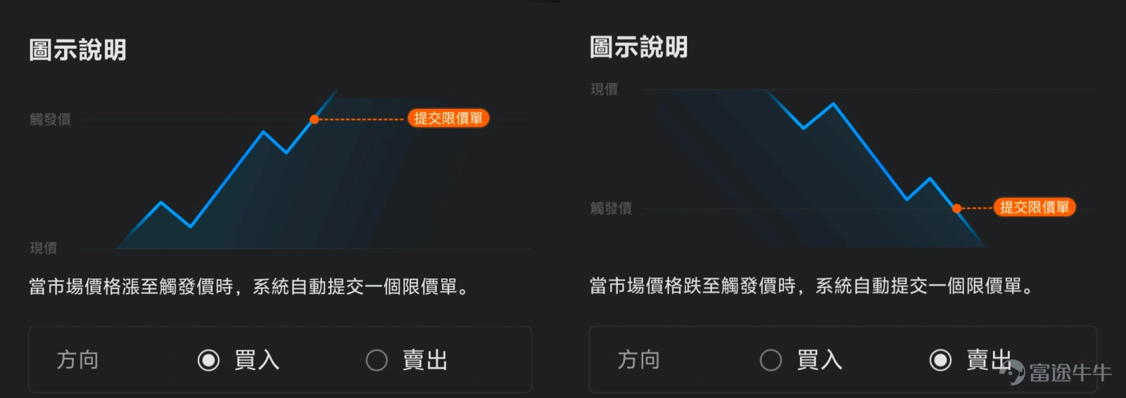 (上圖展示的是限價單的圖示,市價單與此類似)