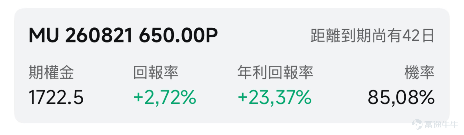 一、市場風向標 前一交易日美股三大指數集體收漲，半導體板塊受 $美光科技 (MU.US)$ 宣布2500億美元美國投資計劃刺激全線爆發，AI存儲需求敘事再度升溫，板塊高波動為期權賣方策略提供了優質窗口期。 二、熱門標的關注 MU：AI存儲需求爆發疊加2500億投資計劃，年內漲超230%的存儲芯片龍頭 $美光科技 (MU.US)$ 前一交易日收漲4.52%，報991.64美元。 技術面來看，MU當前處於高位震盪的短線狀態。股價盤中一度突破1035美元，但尾盤迴落至991.64美元收盤，留下較長上影線，顯示千元整數關口上方存在明顯拋壓。日內均價1009.73美元高於收盤價，說明尾盤獲利了結力量較強。短期壓力位於盤中高點1035美元區域，下方關鍵支撐位於前收盤價948.80美元附近。量比0.822顯示成交量略低於近期均值，在大幅上漲背景下量能未能有效放大，需關注後續能否放量突破千元關口。 消息面上，美光於7月9日宣布將美國投資計劃從此前的2000億美元大幅提升至2500億美元（至2035年），新增投資包括向G...