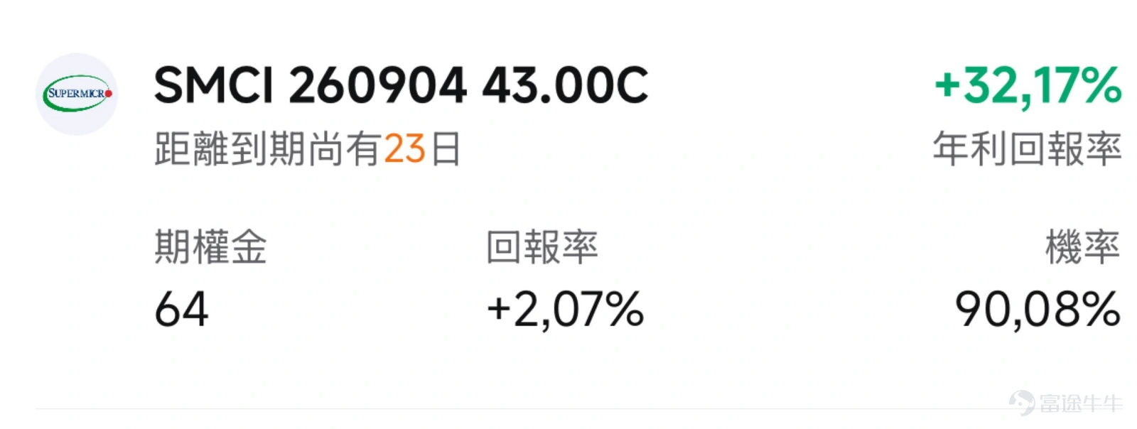一、市場風向標 前一交易日美股整體走弱,但盤前指數期貨集體上行,AI數據中心相關個股因財報季催化分化明顯, $超微電腦 (SMCI.US)$ 盤後公布超預期季報後股價飆漲,期權IV較高,為期權賣方策略提供了極具吸引力的權利金收取窗口。 二、熱門標的關注 SMCI:毛利率翻倍+指引碾壓預期,600億美元新訂單驗證AI服務器盈利拐點 $超微電腦 (SMCI.US)$ 昨日(8月11日)常規交易時段收報31.60美元,微漲0.45%,盤後財報公布後,股價一度飆升約8%,當前股價自前期高點仍有較大回撤。 技術面來看,SMCI自7月22日單日暴漲19.84%(收報30.56美元)後進入寬幅震盪格局,近兩周在30-32美元區間反覆拉鋸。日盤收盤價31.60美元緊貼7月22日以來的震盪區間中樞,短期壓力位於32.36-32.58美元(近期多次沖高回落的密集成交區),下方關鍵支撐位於30.00美元整數關口及29.3美元(8月6日低點)。盤後跳漲至34美元上方意味着若今日高開確認,將突破近三周震盪箱體上沿,技術形態轉為...