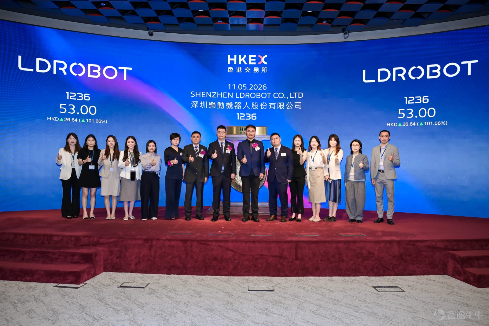 On May 11, 2026, Shenzhen Ledong Robotics Co., Ltd. (referred to as 'Ledong Robotics', stock code: $LDROBOT (01236.HK)$ ) officially listed on the Main Board of the Hong Kong Stock Exchange, marking the company's official entry into a new phase of development driven by a global capital platform. In this global offering, Futu Securities acted as joint bookrunners and joint lead managers, forming part of the underwriting syndicate alongside Haitong International and Guotai Junan International, leveraging the advantages of a technology trading platform to help the company attract a diverse range of investors and build a solid foundation for subsequent market liquidity. Additionally, Futu Finance provided LD Robot with one-stop financial advisory services including IPO communications, media outreach, listing ceremony coordination, and thank-you dinner planning, helping it establish communication channels with participants in the Hong Kong capital market and communicate the company’s value. According to the prospectus disclosure, this IPO introduced Chengtong Hengyuan Investment Co., Ltd. as a cornerstone investor, subscribing to approximatelyHK$277 million, accounting for30.78%of the total number of shares offered globally at the mid-point of the offering price, demonstrating the capital market's recognition of the company's technological barriers and growth potential. According to CIC data, based on revenue in 2024, LD Robot ranked first globallyin the market share for intelligent robot vision perception solutions; equipped with...