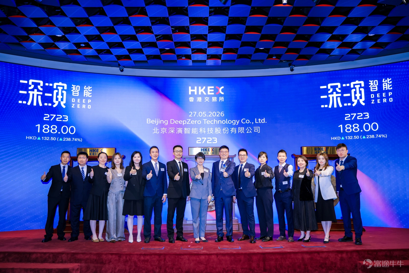 May 27, 2026,the first AI agent for enterprise decision-making—Beijing DeepAI Intelligence Technology Co., Ltd. (short name: DeepAI Intelligence, stock code: $DEEPZERO (02723.HK)$ ) has successfully listed on the Main Board of the Hong Kong Stock Exchange, officially becoming the first AI agent for enterprise decision-making and entering a new phase of capital market development. In this IPO process, Futu participated throughout the offering as a joint bookrunner (JBR) and joint lead manager (JLM). Leveraging its global technology trading platform advantages and extensive network of high-net-worth and institutional investors, Futu efficiently introduced diversified, high-quality, and actively trading global capital to DeepAI Intelligence, strengthening the company's investor base and laying a solid foundation for post-listing stock activity and market liquidity. In addition,Futu provided media outreach services for DeepAI Intelligence, helping it build communication bridges with all participants in the Hong Kong capital market and convey the company's value. According to the prospectus, DeepAI Intelligence is a leading provider of AI applications for marketing and sales decision-making in China, offering a comprehensive product portfolio comprising 'intelligent ad buying, intelligent data management, and enterprise AI agents,' with core products including the AlphaDesk, AlphaData, and DeepAgent series. According to Frost & Sullivan: – Ranked by revenue in 2024, the company is among the top players in China’s marketing and sales decision-making AI application market...