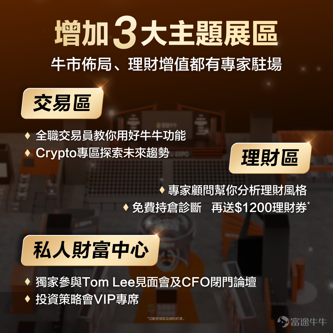🎉 Only 3 days left until the Futu Investment Expo opens!Are you ready for an investment experience journey that is fun, filled with wealth-building secrets, and generous benefits? Fellow investors who haven't registered yet, remember to sign up.[Share Link: Click here to claim your free ticket >>] 🌟 Get a sneak peek of interactive games at the Investment Expo! In the on-site interactive gaming area, enjoy various interesting mini investment games. Achieve the required scores to earn stamps, and collect a specified number of stamps to redeem exclusive Futu merchandise! Visit the Wealth Golden House in the financial planning zone, gather investment tips while playing and learning about investing! In the Crypto zone, become an 'Airdrop Hunter,' seize the 2026 investment opportunity, and take one step closer to financial independence! Head to the trading zone and become the cover star of the 'Wall Street Bull Express.' Be the headline figure— the next millionaire could be you! Jump around in the members-only section, hoping your account returns keep jumping higher too! Previously, we have also introduced how to navigate the investment fair’s special zones, gather all the benefits and wealth codes. Fellow investors who haven’t saved this guide yet can[Share Link: Click here to review the prize-winning strategy>>] 👥Experts from various fields gather in 3 major zones 🥳Many KOLs are also waiting for you at the investment fair. Are any of your supported fellow investors there? Open the video now to catch a glimpse of Little Gold Man, Tom Lee,@李奧 leleleo、@老婆本都拎埋去allin、@韭菜專家、@RON Lau、@孫子的末代傳人、@股海GSO、@中戶變大戶小牛變大牛and more...