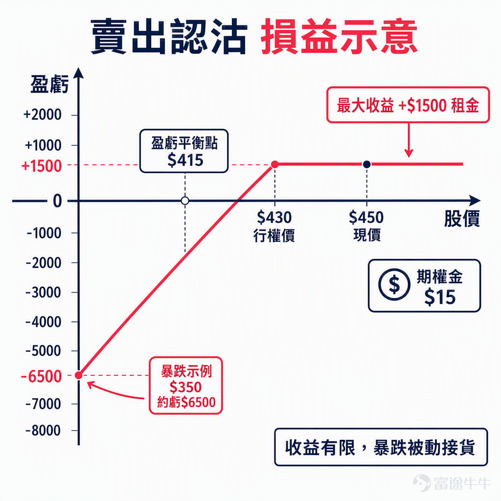每週三，「百刀小課堂」準時開課。我們從最基礎的講起，每期只講透一個知識點，牛友們跟著一期一期學，期權其實沒那麼難。除了週三的小課堂，我們週一還有「機會池」聊潛在的邏輯、週五有「小復盤」拆周內的案例——三個欄目各有側重，搭配食用效果更佳。關注牛牛「百刀玩期權」官號，更新不迷路~ 那隻你「等打折」的股票 牛友們有沒有這種經歷：看上了一隻股票，覺得它好，但現在價格有點貴，心裡默唸「要是能跌到某個價我就買」。於是你掛了個限價單，天天等。 其實還有一種更聰明的等法——在等的過程中，還能順手收一筆「租金」。這就是我們今天要講的第四式：賣出認沽（Short Put，又叫 Sell Put）。連巴菲特、段永平這些價值投資大佬都用過它來「打折建倉、順便收錢」。這一期，我們就把它講透。 賣出認沽到底在做什麼？ 先回憶一下前幾期：買家（Long）花錢買權利，賣家（Short）收錢擔義務。 賣出認沽，就是你收一筆租金，同時向對方承諾：如果股價跌到某個價，我願意按這個價把股票接過來。 打個更貼身的比方：某隻股票你早就看好，現在 $50 一股，你...