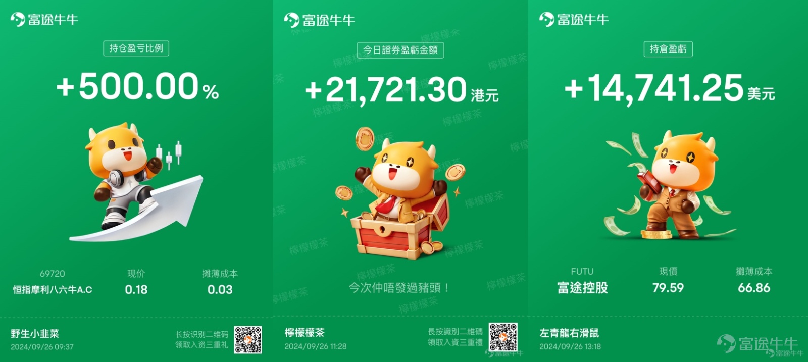 萬眾期待嘅牛牛會員專屬曬單形象終於上線啦，你哋體驗咗未[打call] 熱門妹發現唔少牛友把握爆升機會，一齊分享自己嘅自訂形象曬單，好犀利！仲未體驗嘅牛友注意啦，而家牛牛會員享有專屬曬單形象，你可以隨心切換你嘅牛牛形象，我哋有爆升/尋寶/紳士牛牛等形象，等你解鎖，歡迎即刻體驗[求LIKE] 如何體驗自訂曬單形象？只需要四步： 一、將富途牛牛APP更新至最新版本 二、成為牛牛會員 三、在會員兌換專區兌換專屬曬單形象 四、根據指引完成曬單分享，方法：賬戶-> 選擇持倉證券 -> 分享 而家體驗自訂曬單形象，分享曬單仲可以拎走88積分，歡迎牛友前往話題[鏈接: 【有獎】體驗自訂形象曬單，贏88積分！]分享你嘅曬單同交易心得 【話題獎勵】 曬單即享獎：分享自訂形象曬單（下列任一款式均可），即可獲得88積分獎賞！（限量前500位參與牛友） 用心分享獎：選出3名交易心得（含分享自訂曬單形象，字數≥100，互動≥20）最用心的牛友，獎勵牛牛抱枕1個！ 【話題時間】 2024年9月26日——2024年10月27日23:59 【注意事項】 1. 每位用戶不限參與次數；同一用...