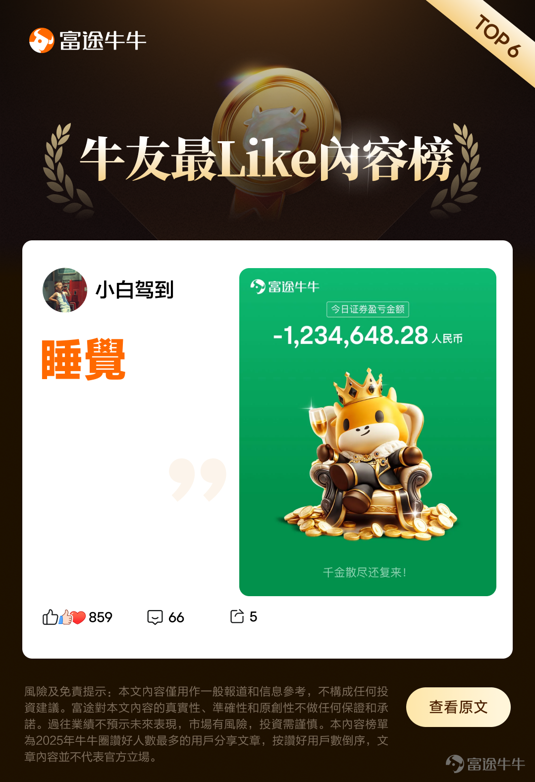 In 2025, Fellow Investor's "[Share Link: Annual Bill]" allows you to see how many articles everyone liked this year. The most active fellow investor even gave over 80,000 likes! How many hearts have you lit up? Sometimes when fellow investors share their "wealth codes," we quietly like it to show "I’ve learned something, thank you." Other times, we’re amazed by a fellow investor’s impressive profit-sharing and give a quiet thumbs-up as if to say, "Wow, that’s incredible, sharing the wealth!" And then there are moments when a particular comment strikes a chord about the sweetness and bitterness of investing—fellow investors truly understand, and all we can do is hit like to say, "I feel you." From all content posted on the platform in 2025, we’ve compiled a list ofThe top 10 most-liked articles by fellow investors in 2025,and created thisFellow Investors’ Favorite Content Ranking,Have you liked any of these 10 pieces of content below? @wangdizhe： @背著邊佑錫跑： @noawoo： @不知名选手_： @我唔係Brian Cha： @小白驾到： @VinnyG： @attarian： @Food流油： @VinnyG： 🎁Interactive Giveaway Which content on the list is your favorite? Or, apart from the listed content, is there any article you liked in 2025 that you’d like to recommend to everyone? Sharing the joy is better than enjoying it alone, so quickly leave your thoughts in the comments and share with fellow investors! The first 150 valid comments with more than 20 words will receive66 pointsa reward. 👉Example: My favorite...
