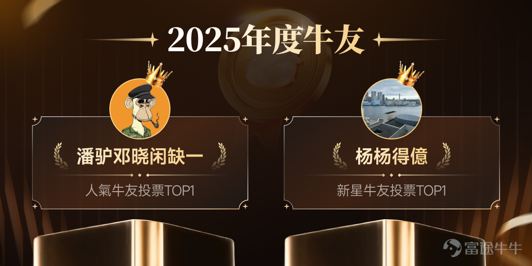文末互動有獎，不要錯過哦[飛吻]~ 經過上千位牛友的[鏈接: 提名]、為期10天近兩萬名牛友參加的激烈[鏈接: 投票]，並綜合內容質素、互動量、用戶影響力與社區信用記錄等多項指標後，萬眾期待的2025年度牛友評選結果正式公佈！[色]快來看看你支持的牛友是否榜上有名吧！ 🏆2025牛牛圈十大人氣牛友 [禮花]恭喜@只做主升不做调整、@莊主_Logic投資山莊、@潘驴邓晓闲缺一、@紅磡索螺絲、@OptionJack、@守猪逮兔估值模型、@中戶變大戶小牛變大牛、@孫子的末代傳人、@ChiefPapa張志雲、@年頭旺到年尾。 🌟2025牛牛圈十大新星牛友 [禮花]恭喜@富哥搞钱、@Sam Lam (森林）、@杨杨得億、@丁有鱼、@使徒行者ADIDAS、@股市马斯克、@投資從零開始 (Andy)、@Leo Jesse Livermore、@小财喵爱炒股、@很大很大的橙子 感謝各位牛友對牛牛圈與本次評選活動的積極參與和支持！[打call][打call]同時，我們也誠摯感謝2025年度被提名的48位候選人以及努力為心水牛友提名、投票的每一位牛友。回首這一年，謝謝你們的陪伴與無私分享。雖然名額有限，獎項無法覆蓋每一位，但你們的投入與...