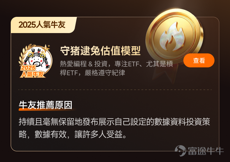 文末互動有獎，不要錯過哦[飛吻]~ 經過上千位牛友的[鏈接: 提名]、為期10天近兩萬名牛友參加的激烈[鏈接: 投票]，並綜合內容質素、互動量、用戶影響力與社區信用記錄等多項指標後，萬眾期待的2025年度牛友評選結果正式公佈！[色]快來看看你支持的牛友是否榜上有名吧！ 🏆2025牛牛圈十大人氣牛友 [禮花]恭喜@只做主升不做调整、@莊主_Logic投資山莊、@潘驴邓晓闲缺一、@紅磡索螺絲、@OptionJack、@守猪逮兔估值模型、@中戶變大戶小牛變大牛、@孫子的末代傳人、@ChiefPapa張志雲、@年頭旺到年尾。 🌟2025牛牛圈十大新星牛友 [禮花]恭喜@富哥搞钱、@Sam Lam (森林）、@杨杨得億、@丁有鱼、@使徒行者ADIDAS、@股市马斯克、@投資從零開始 (Andy)、@Leo Jesse Livermore、@小财喵爱炒股、@很大很大的橙子 感謝各位牛友對牛牛圈與本次評選活動的積極參與和支持！[打call][打call]同時，我們也誠摯感謝2025年度被提名的48位候選人以及努力為心水牛友提名、投票的每一位牛友。回首這一年，謝謝你們的陪伴與無私分享。雖然名額有限，獎項無法覆蓋每一位，但你們的投入與...