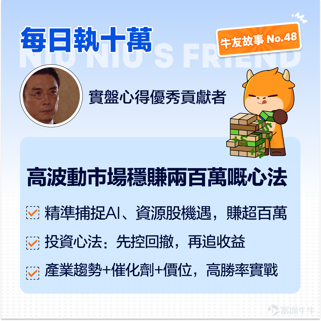 "Control drawdowns first, then chase returns."In this Investor Story, we invited an active fellow investor from the Futu investment community.@每日執十萬An in-depth conversation with him.With eleven years of Hong Kong and US stock investment experience, he relies on a trading system of "industry chain mining + extreme risk control."Precisely positioning in AI computing power, internet, and resource stocks,achieving a portfolio profit of over 2 million Hong Kong dollars!How did he discover winning stocks through the "industry chain map"? And how did he avoid significant drawdowns amidst extreme market volatility? This issue will share detailed insights~ Friendly reminder: This article contains a lot of practical content, it's recommended to like, save, and share! Leave a comment at the end for a surprise~ I. From Development to Investment | Building a "Replicable" High-Win-Rate Program Q: Hello, Jack, could you give us a brief introduction? A: Hello, fellow investors. I mainly work on mobile application development, and my daily investments focus on Hong Kong stocks and US stocks. I have been investing since 2015, with about eleven years of experience. My strength lies in strategies that combine "Theme/Industry Trend + Catalysts + Price Level", where I engage in both medium-term holdings and event-driven swing trading. My recent investment focus has been on two main themes: one is AI-related "Infrastructure Chain", covering key areas such as computing power, interconnection, electricity, and heat dissipation; the other is focused on "Resource and Supply Chain Security", such as rare earths and magnetic materials. Additionally, I also participate in IPO subscriptions. Q: What is your investment style? How do you allocate assets/positions? A: My investment style...